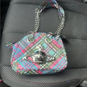Vivienne Westwood Pink Teal Plaid Mini Shoulder Bag